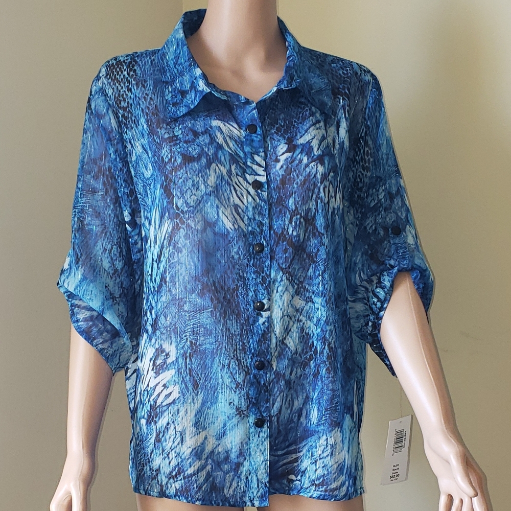🆕️NWT BON WORTH BLUE SHEER BLOUSE